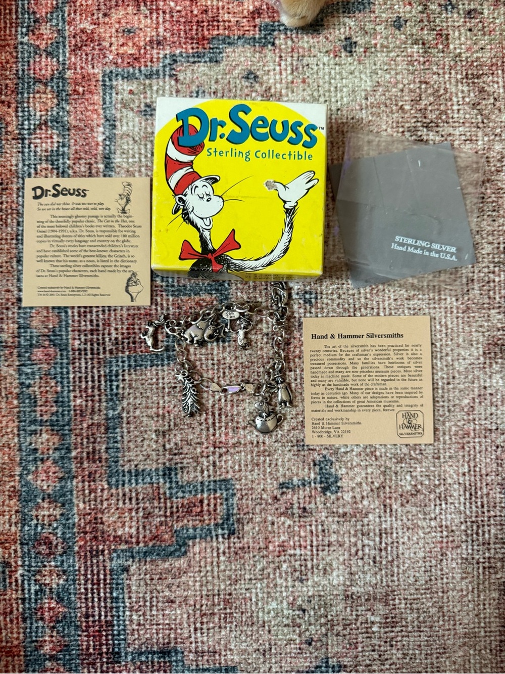 Official Vintage Dr. Seuss Sterling Silver Charm Bracelet .925 w/ original box